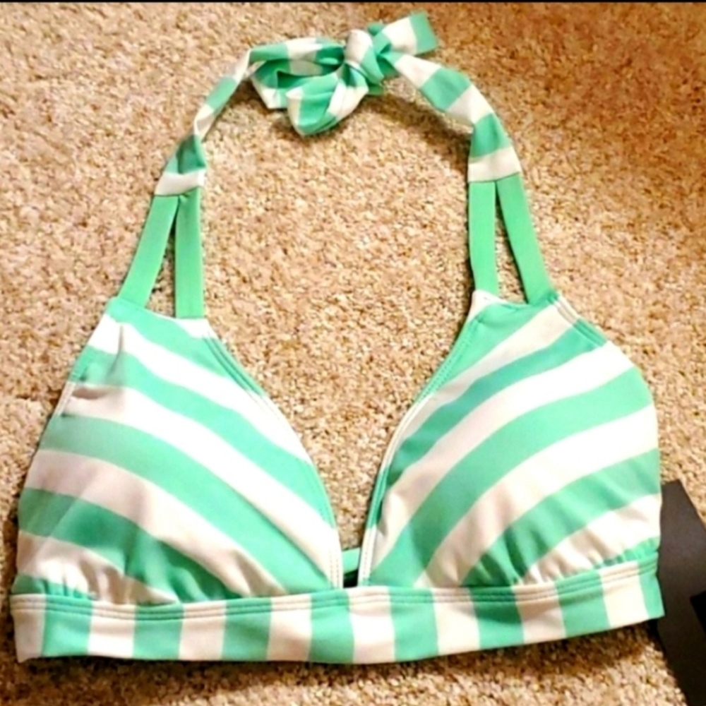 Mossimo Supply Co. Green and White Striped Bikini Top